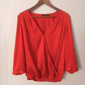 ☀️The Limited Pleated Surplice Orange Blouse Size Small